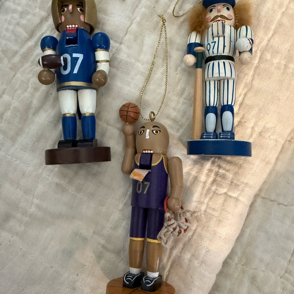Set of 2 Sports Nutcracker Ornament Set - Blue, White, Brown